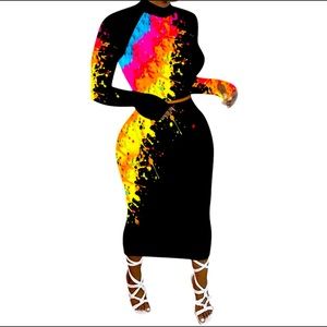 Graffiti bodycon long sleeve dress